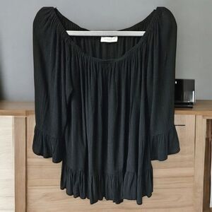 BEACH LUNCH LOUNGE Black Gauze Long Bell Sleeve Top Plus Size 1X-2X